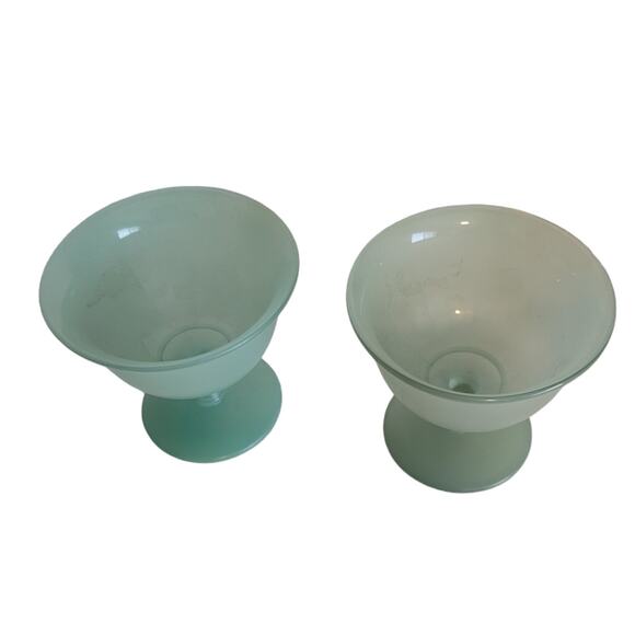 Set of 2 Vintage Footed Frosted Glass Dessert Dishes Light Green - Picture 3 of 3